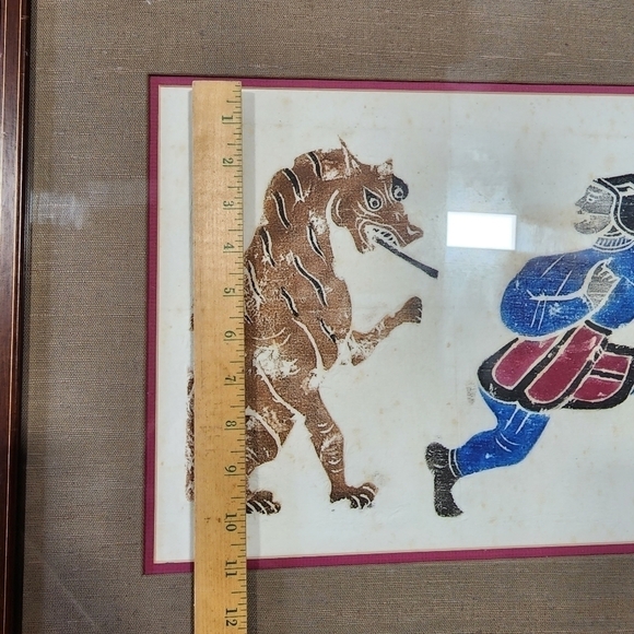 Chinese Temple stone rubbing Framed Art Lion chasing man - Picture 11 of 12
